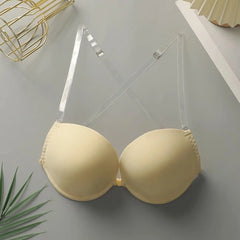 Women's Transparent Strap Underwire Front Closure Black Bra