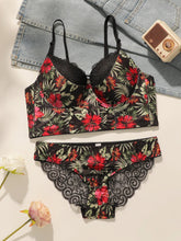 Women's sexy embroidered flower lingerie