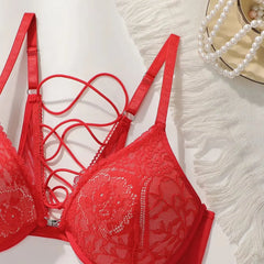 Womens Red Lace Front Closure Psuh Up Bra