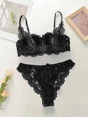 Black bow lace Thong