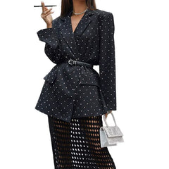 Polka Dot Lapel Long-Sleeved Blazer
