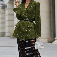 Polka Dot Lapel Long-Sleeved Blazer