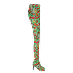 Printed Pointed Toe High Heel Boots