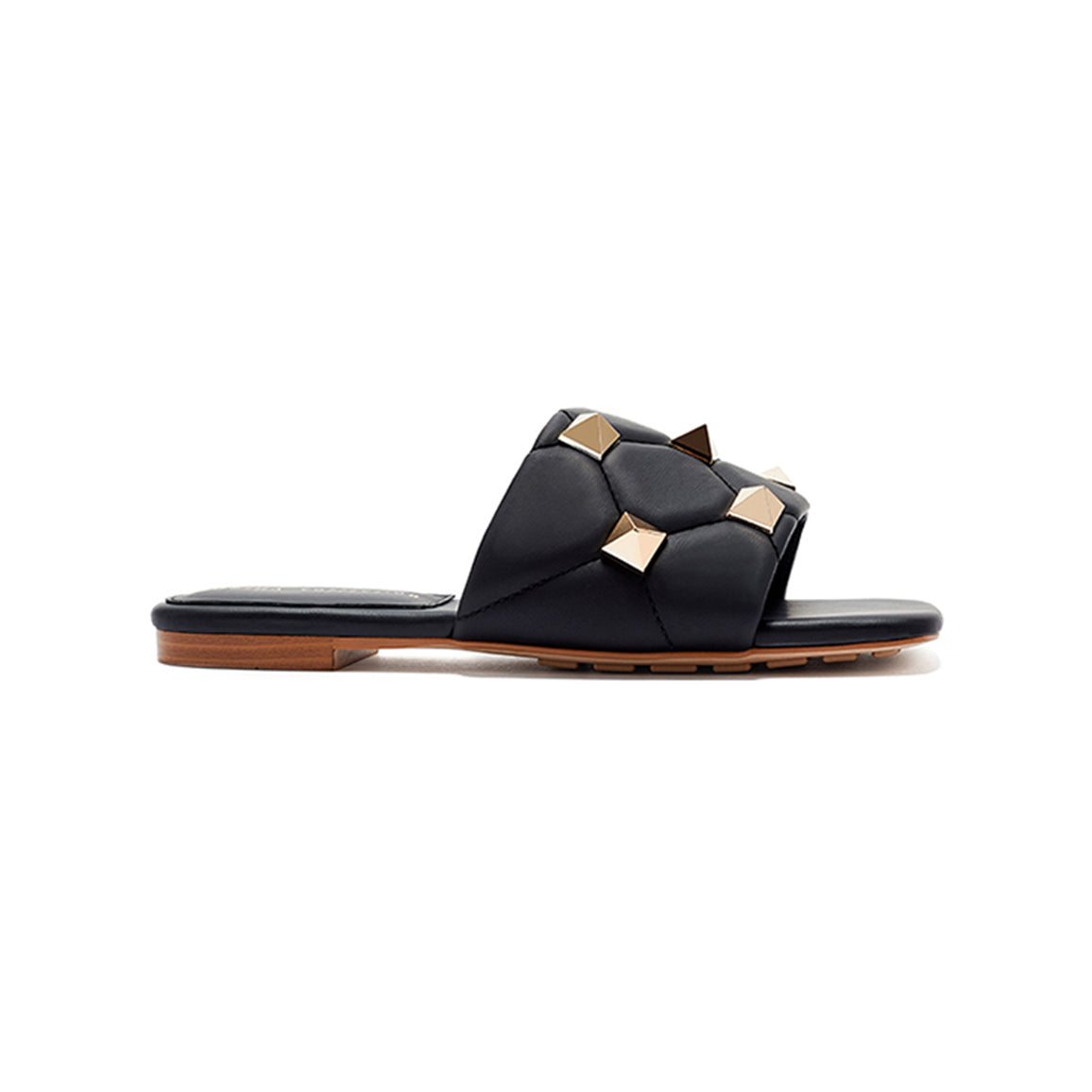 Studded Leather Flat Slippers Slides