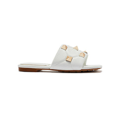 Studded Leather Flat Slippers Slides