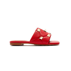 Studded Leather Flat Slippers Slides