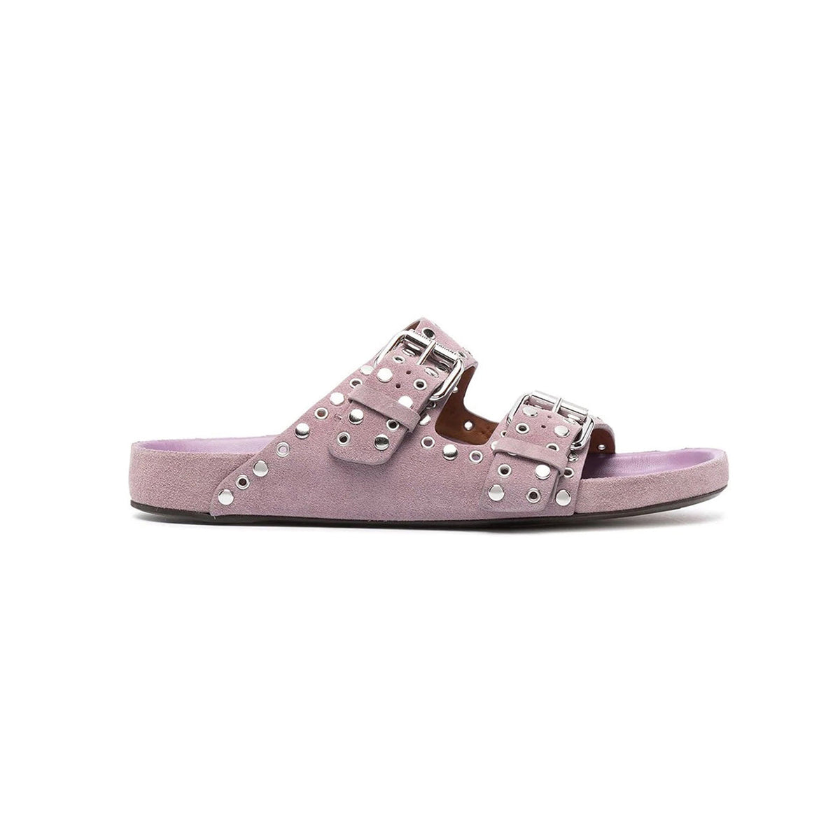 Buckled Studded Suede Flat Slippers Slides