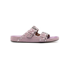 Buckled Studded Suede Flat Slippers Slides