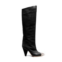 Metal Plated Leather Knee High Boots