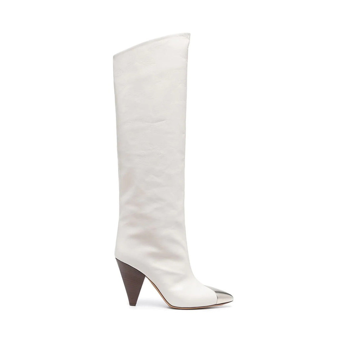Metal Plated Leather Knee High Boots