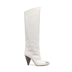Metal Plated Leather Knee High Boots
