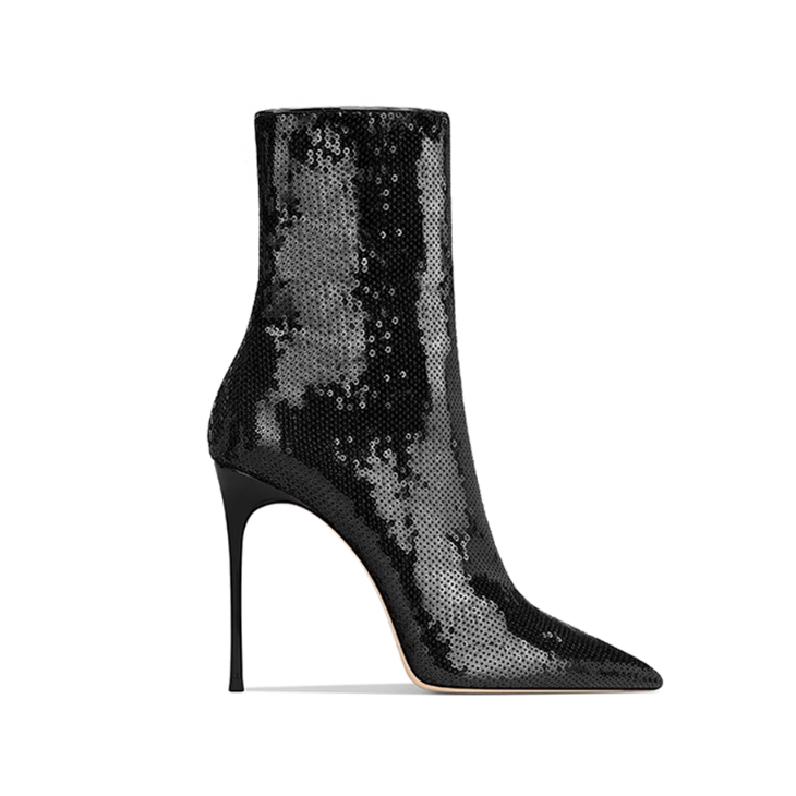 Sequinned Stiletto Heel Ankle Boots - 10cm