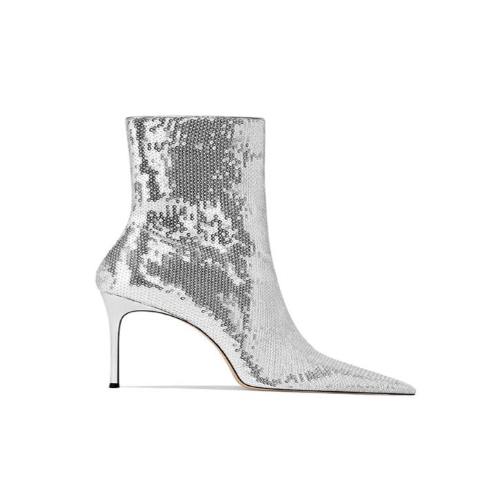 Sequinned Stiletto Heel Ankle Boots - 6cm