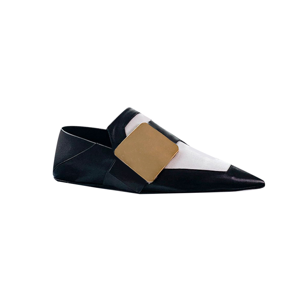 Metal Embellished Leather Flat Loafers