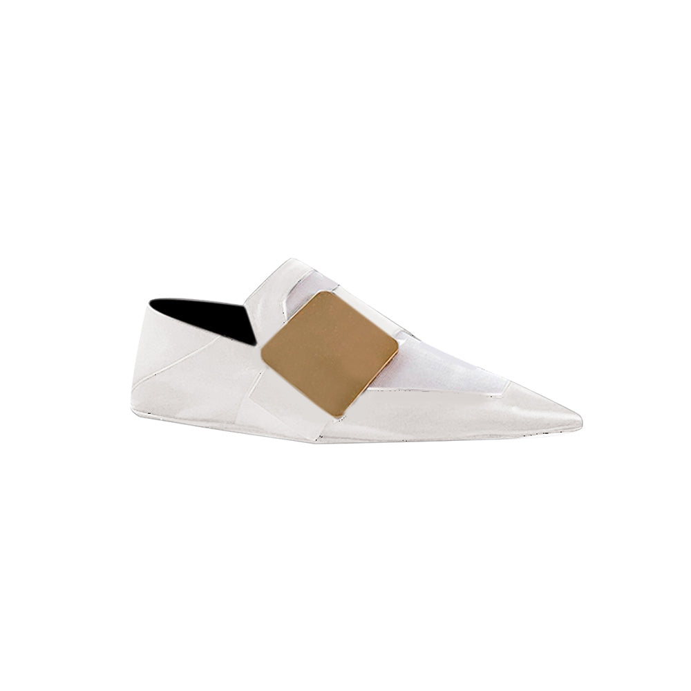 Metal Embellished Leather Flat Loafers