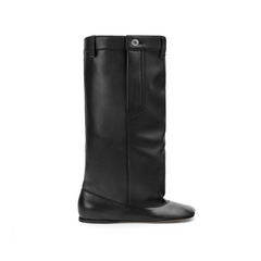 Wedged Heel Leather Ankle Boots