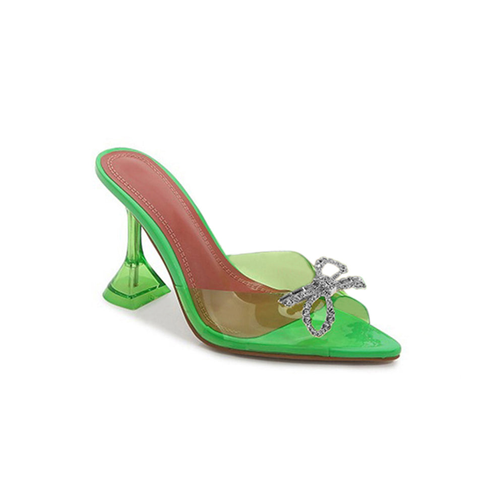 Diamante Bow Naked Mules Sandals
