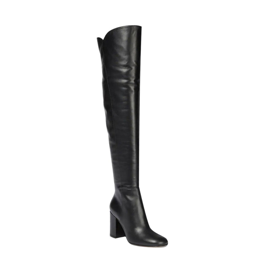 Block Heel Leather Knee High Boots