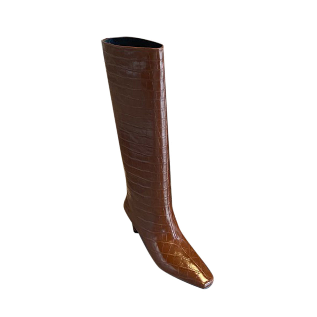 Kitten Heel Leather Knee High Boots
