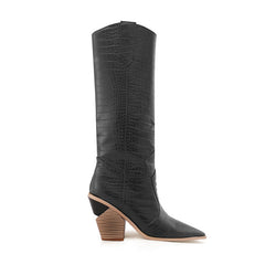 culptured Heel Western Cowboy Knee High Boots