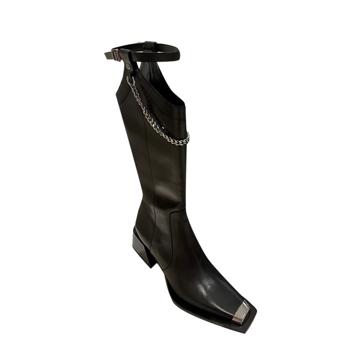 Metal-Plated Chain Embellished Knee High Boots