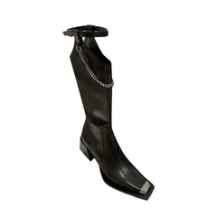 Metal-Plated Chain Embellished Knee High Boots