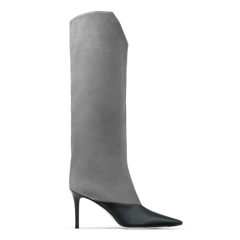 Leather And Suede Knee High Boots