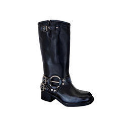 Buckled Leather Knee High Boots