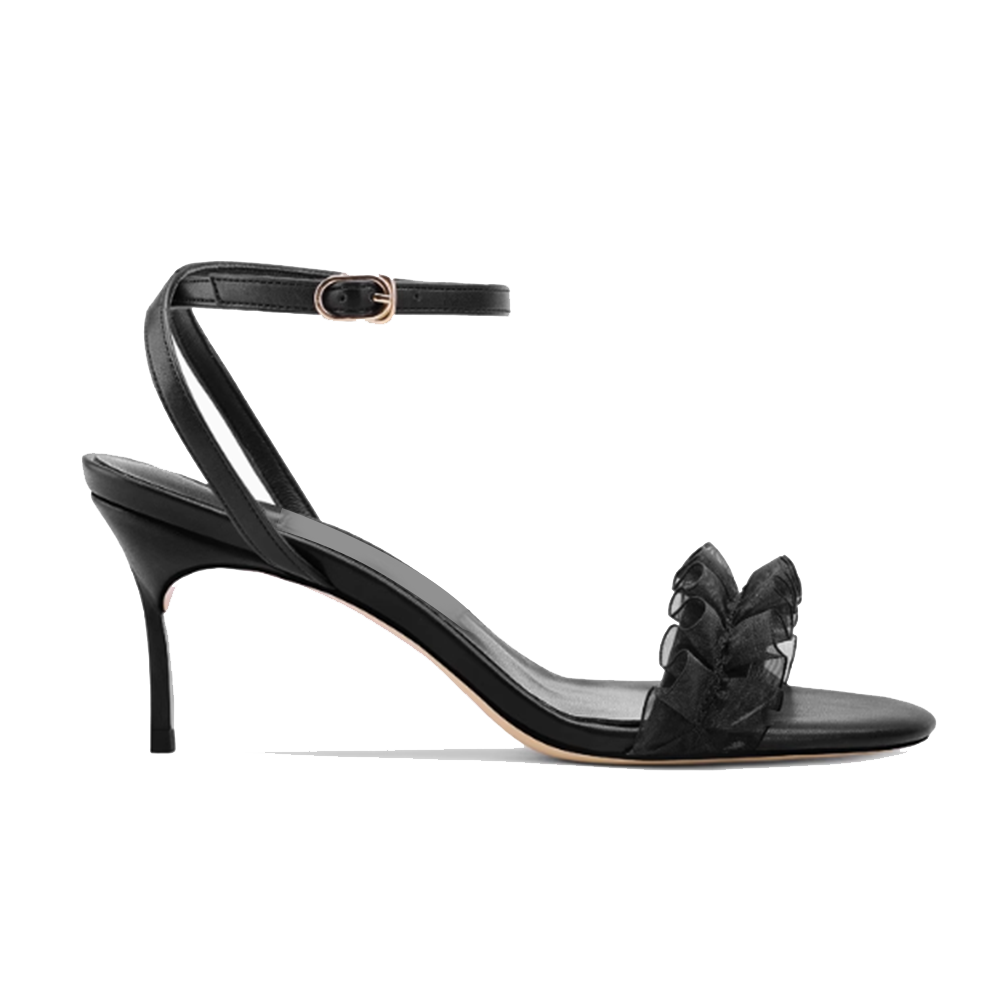 Ruffled Ankle Strap Mid Heel Sandals - 6cm