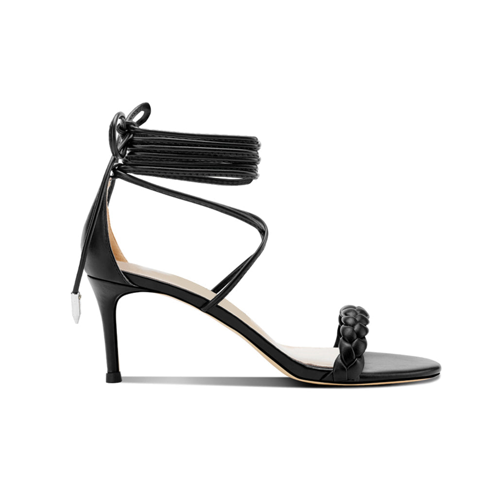 Braided Lace Up Mid Heel Sandals - 6cm