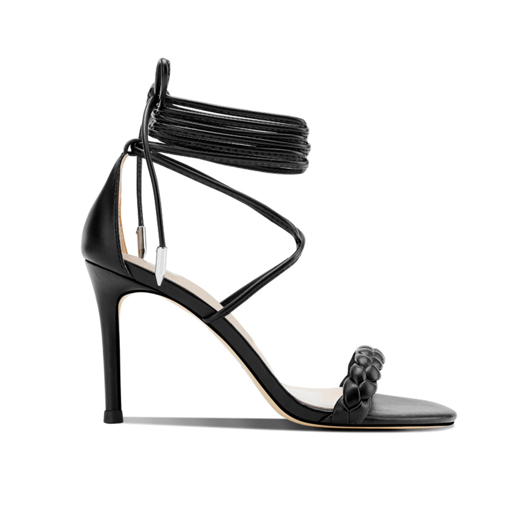 Braided Lace Up Mid Heel Sandals - 8cm