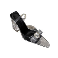 Bow PVC Transparent Heel Sandals - 9.5cm