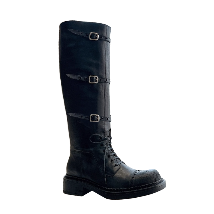 Lace Up Biker Knee High Boots