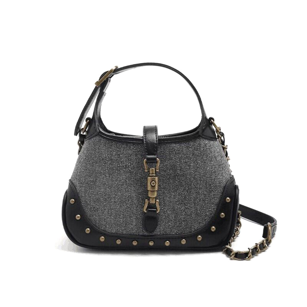 Metal Lock Studded Cross Body Bag