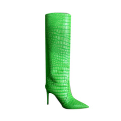 Stiletto Heel Leather Knee High Boots