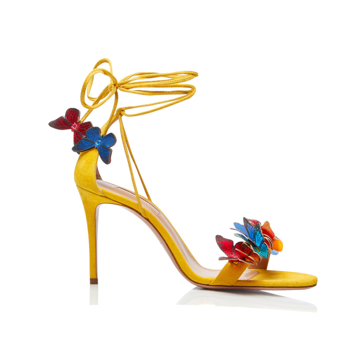 Butterfly Embellished Lace Up Mid Heel Sandals - 7