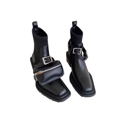 Leather Utility Biker Boots With Pockets