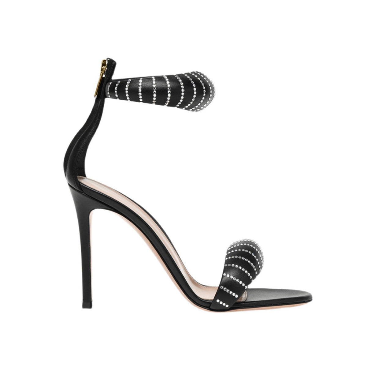 Diamante Ankle Strap Leather Stiletto High Heel Sa