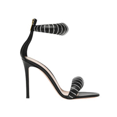 Diamante Ankle Strap Leather Stiletto High Heel Sa