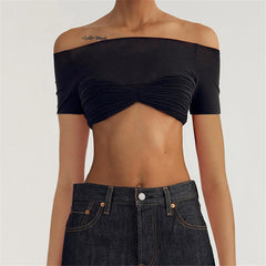 Off-Shoulder See-Through Cropped T-Shirt
