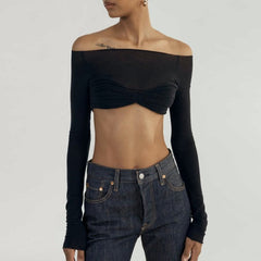 Off-Shoulder See-Through Cropped Top