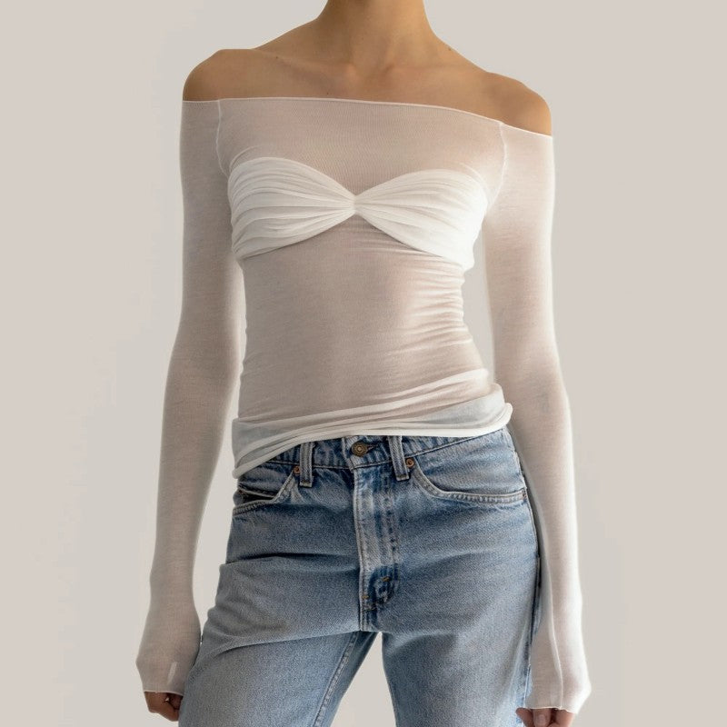 Off-Shoulder See-Through Top