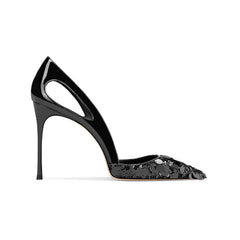 Sequinned Cut Out Mid Heel Pumps - 8cm