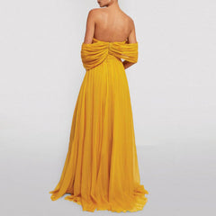 Fold Detailed Maxi Evening Dress Gown
