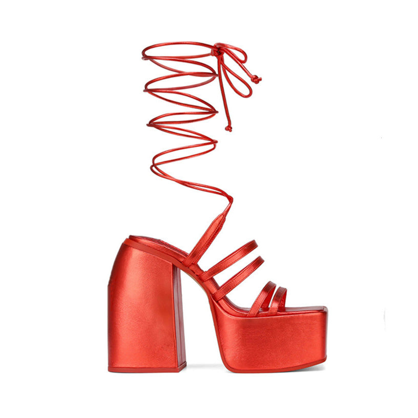 Lace Up Block Heel Platform Sandals