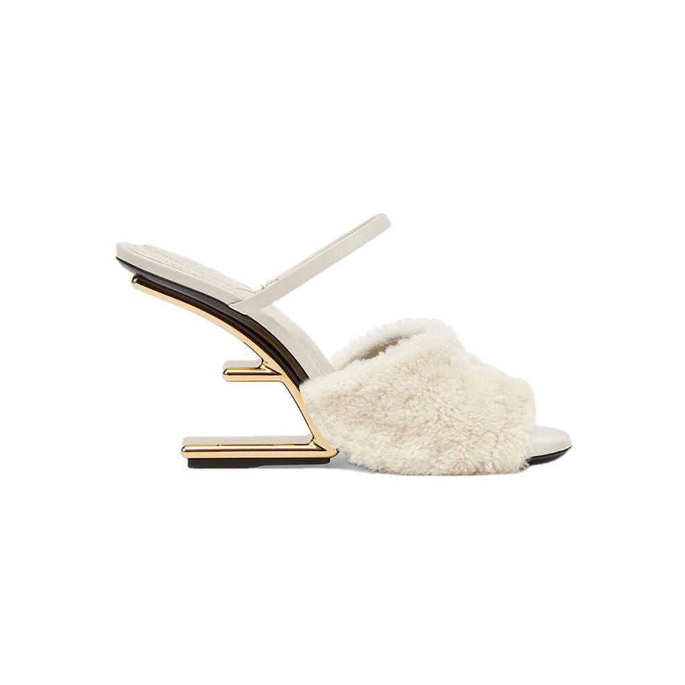 Fur Sculptured Heel Sandals