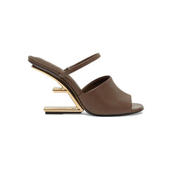 Leather Sculptured Heel Sandals