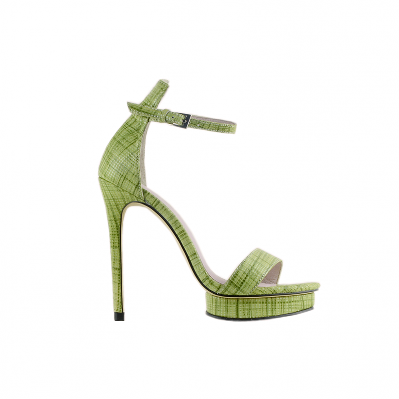 Checkered Plaid Platform Leather High Heel Sandals