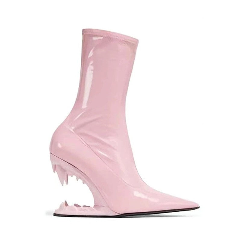 Sculptured Wedged Heel Ankle Boots