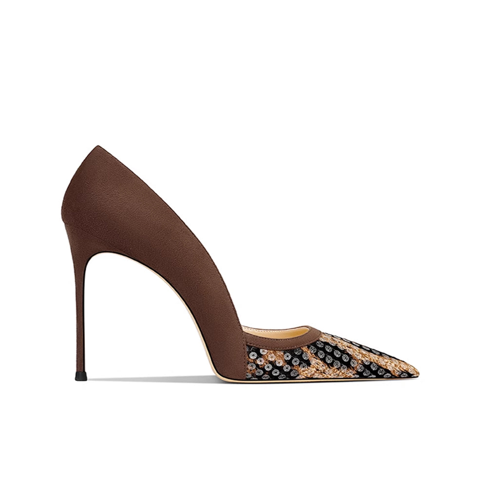 Sequinned Mid Heel Pumps - 8cm